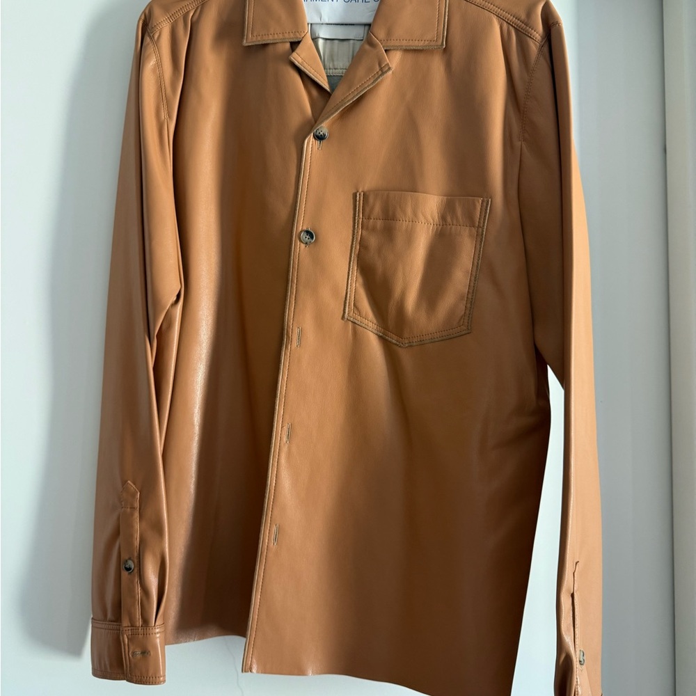 Nanushka Tan Vegan Leather Button-Up Shirt Large L